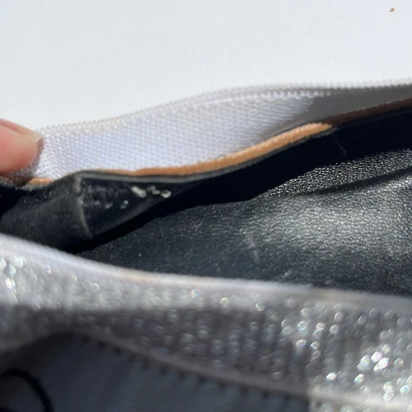 Authentic Chanel Silver Lambskin/Black Patent Leather Elastic Ballet Flats Shoes - Picture 15 of 16